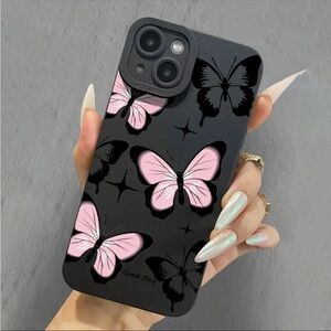 Apple iPhone Phone Case Pink Butterflies Black TPU Shockproof Case